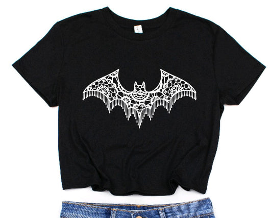 Lace Bat Cropped T-Shirt -  - Crop Top