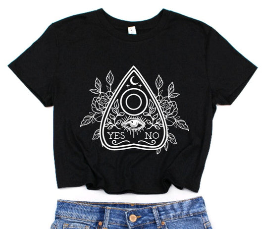 Yes No Planchette Cropped T-Shirt - Ouija Board Crop Top - Witchy Fashion