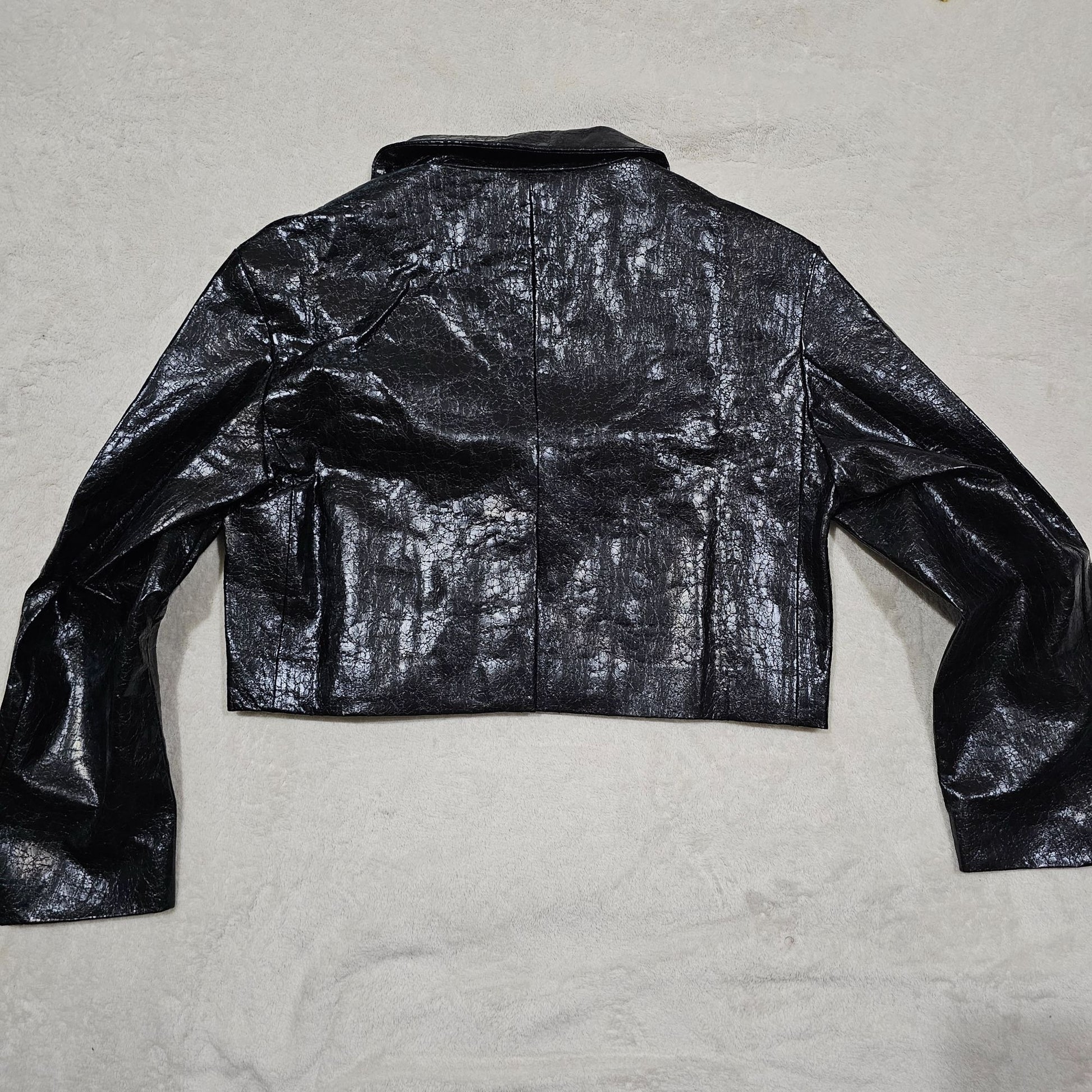 BADEE Faded ECO Leather Crop Jacket Black - BADEE - Jackets