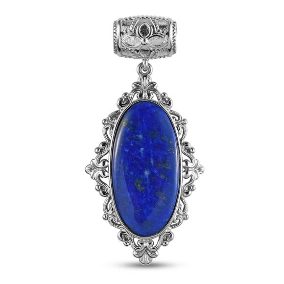 Lapis Lazuli Fancy Pendant | in Platinum W/ Magnet Detail Blue Silver 23. Ctw - A Gothic Universe - Necklaces
