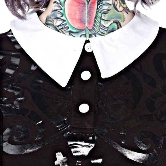 Cropped Polo | Voodoo Crop Top | Spells & Symbols Black White-Collar - Killstar - Shirts