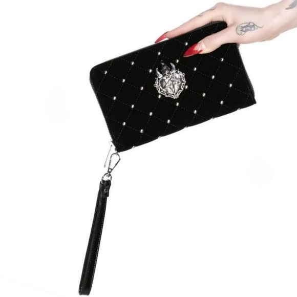 Unsacred Heart Wallet | Black Lush Velvet Silver Studded Hardware - Killstar - Wallets