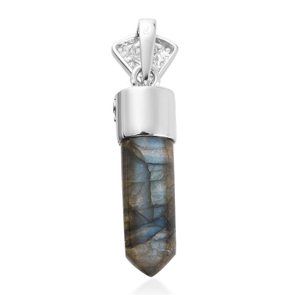 Malagasy Labradorite & Sky Blue Topaz Pendant | Forged in Platinum 15.9ctw - A Gothic Universe - Necklaces