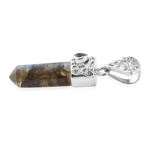 Malagasy Labradorite & Sky Blue Topaz Pendant | Forged in Platinum 15.9ctw - A Gothic Universe - Necklaces