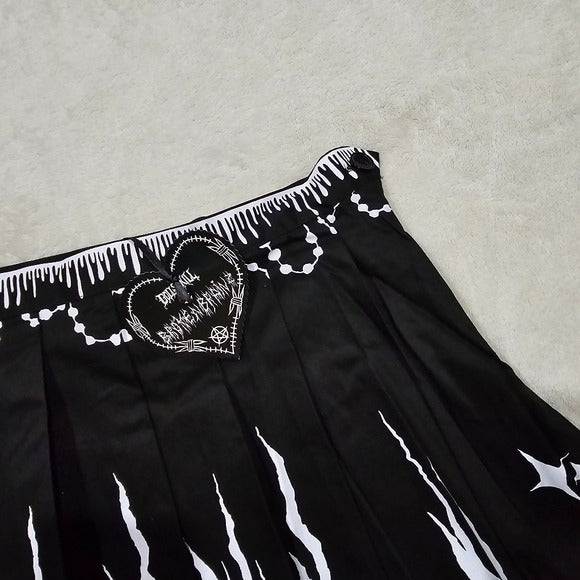 Damaged Damsel Pleated Skirt | Black & White High Waist Pleated - Broken Brainz - Mini Skirts