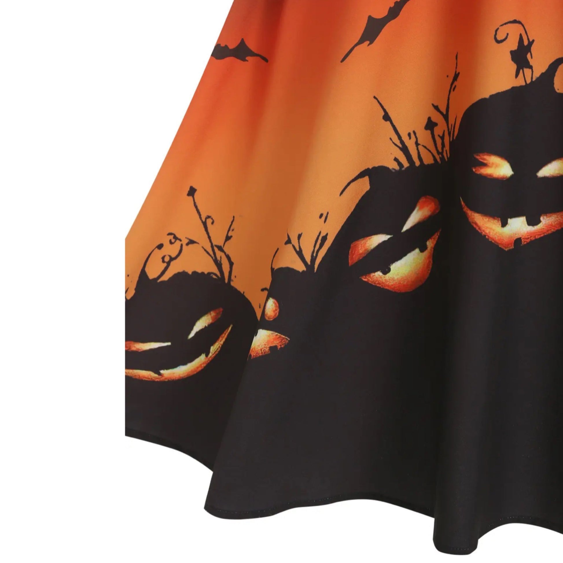 Pumpkin Print High Waist Sleeveless Back Zip Mid Calf Dress - A Gothic Universe - Dresses