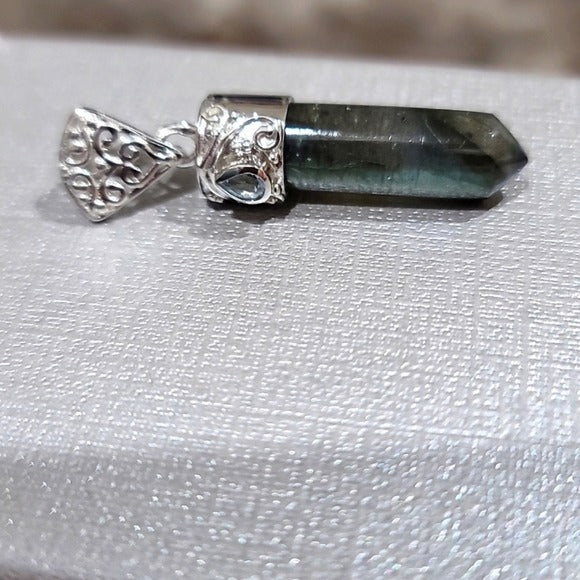 Malagasy Labradorite & Sky Blue Topaz Pendant | Forged in Platinum 15.9ctw - A Gothic Universe - Necklaces