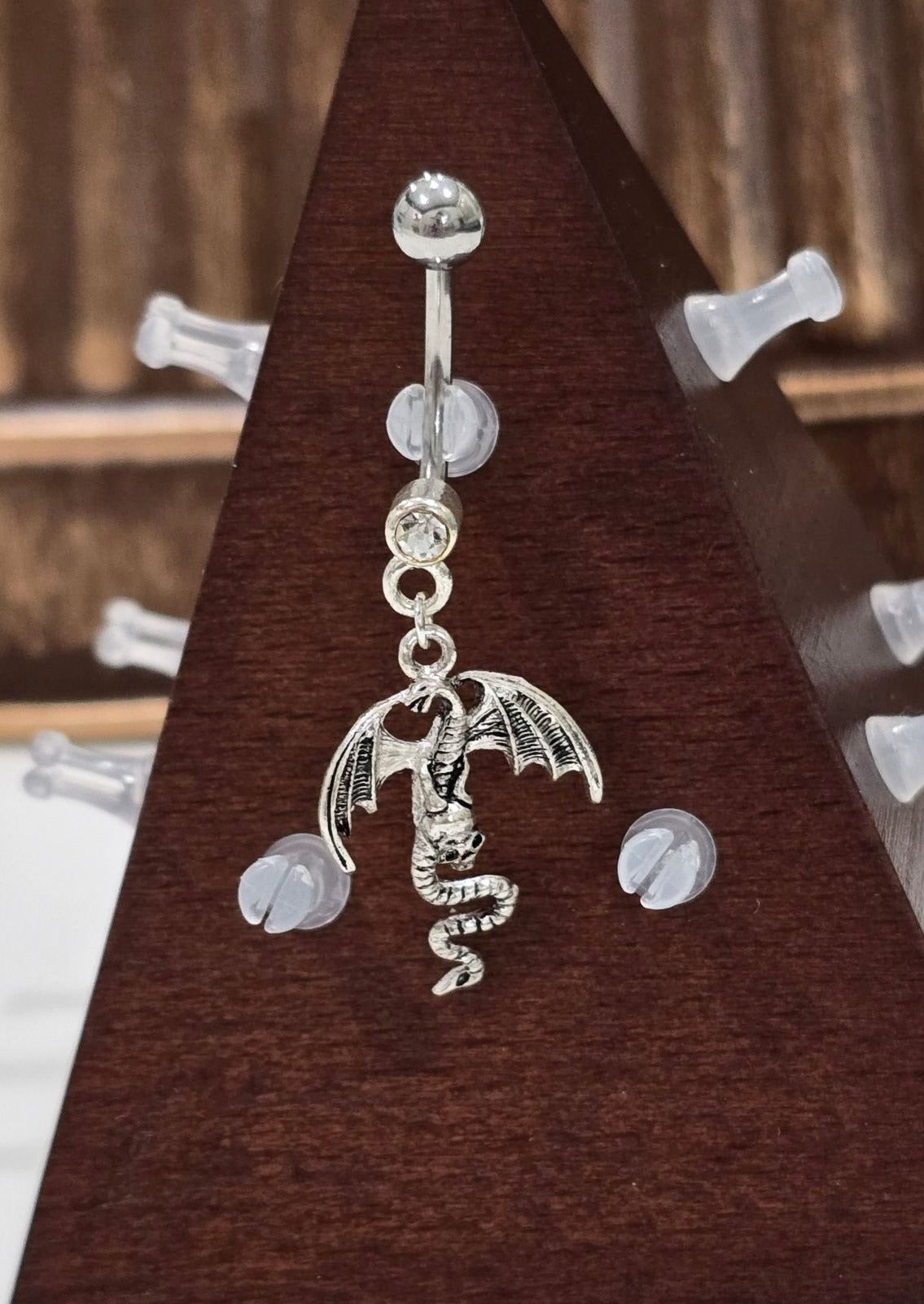 Painful Pleasures Dragon & Skull Navel Ring in 14G Surgical Steel with Gem Accent