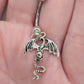 Painful Pleasures Dragon & Skull Navel Ring in 14G Surgical Steel with Gem Accent