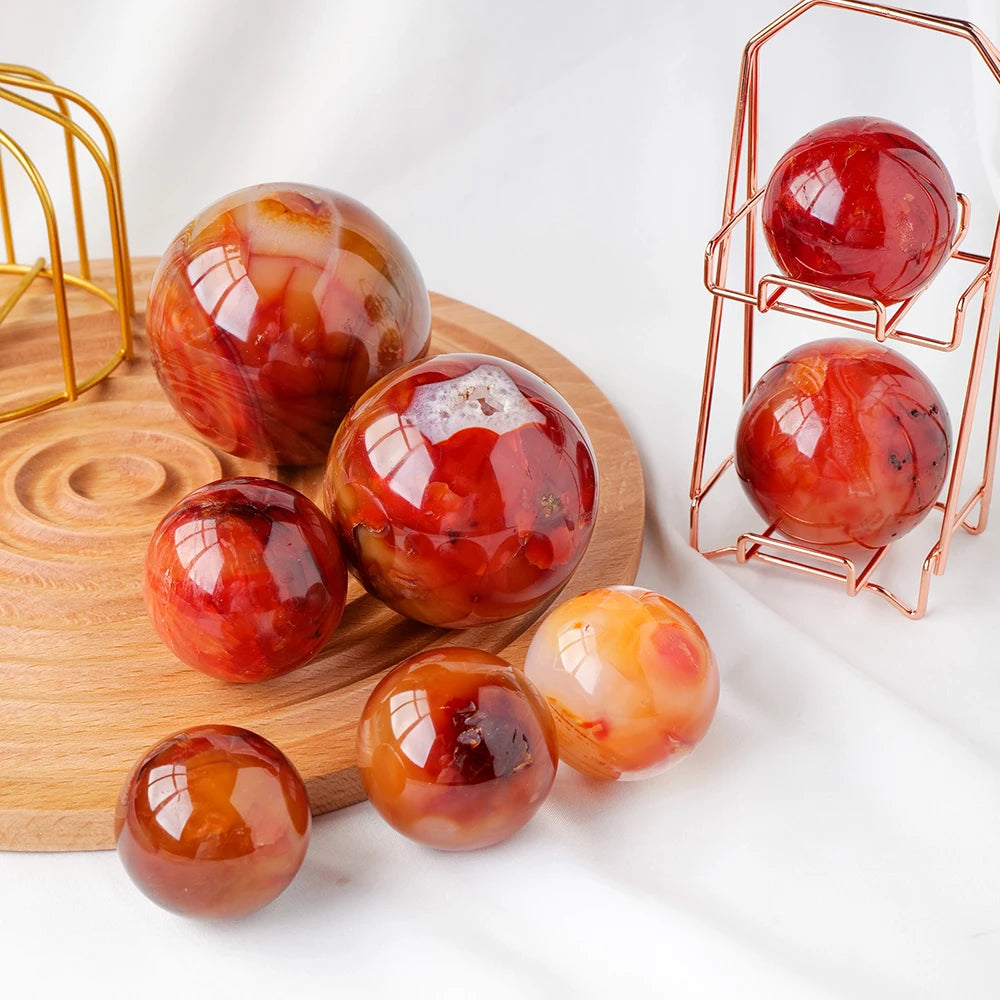 Natural Red Agate Carnelian Crystal Sphere – Decorative Healing Stone for Reiki & Home Décor