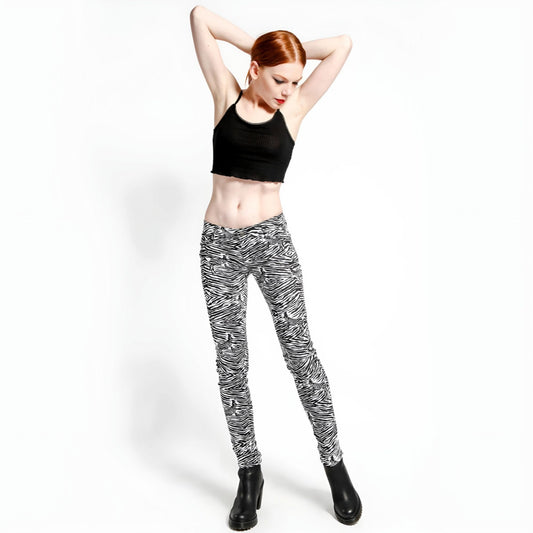 Zebra Print Skinny Jeans Womens T-Back Pockets Skull Rivets - Tripp NYC - Jeans