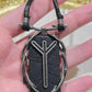 Killstar Algiz Rune Thorn Branch Frame Black Hematite Pendant Cord Necklace