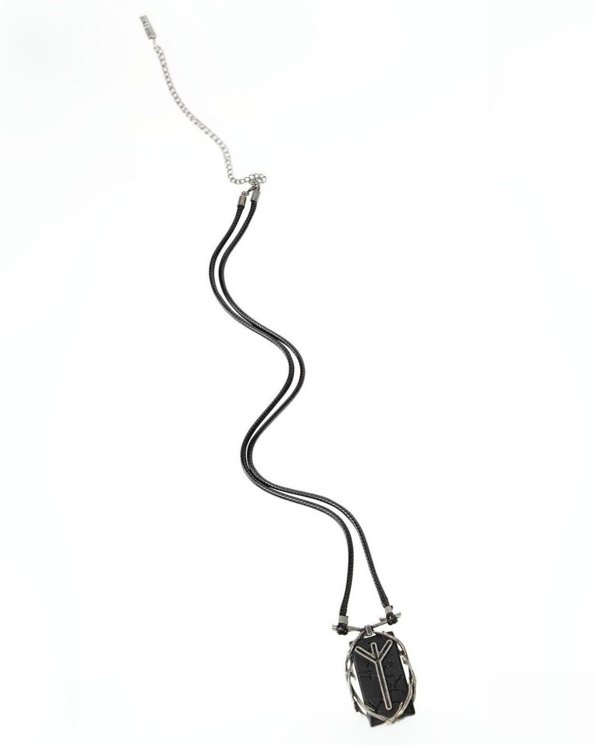 Killstar Algiz Rune Thorn Branch Frame Black Hematite Pendant Cord Necklace