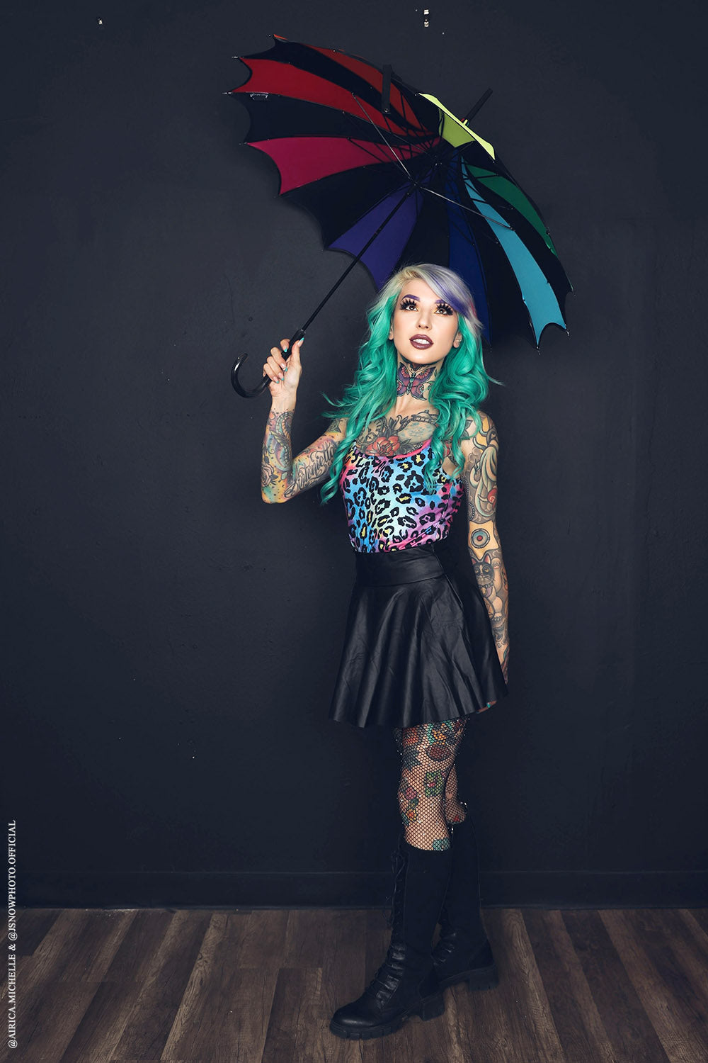 Batwing Pagoda Umbrella [Goth Rainbow]