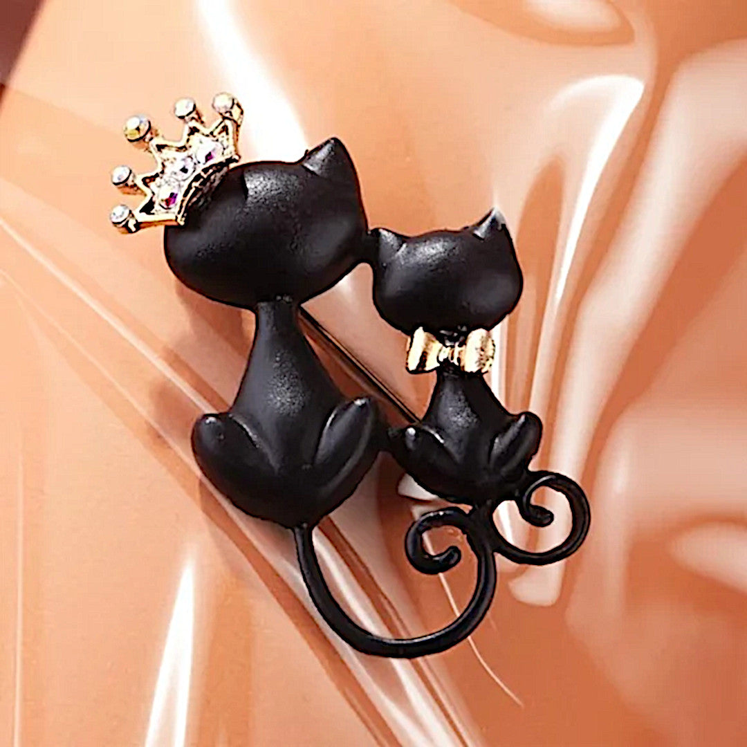 Acrylic Pin | Proud Queen Momma Cat with Her Baby Black Cat Pin Brooch - A Gothic Universe - Lapel Pins