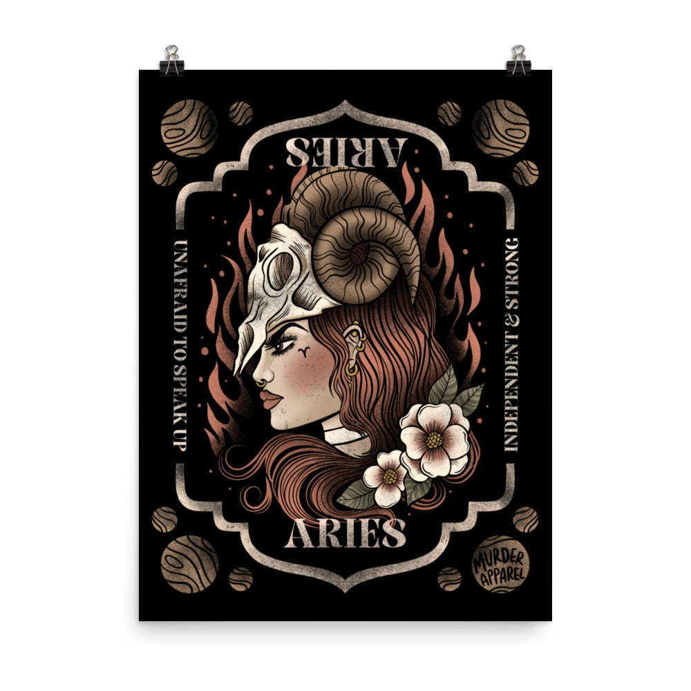 Aries Zodiac Poster – Goth Accessory for Night Dominance -  - Poster