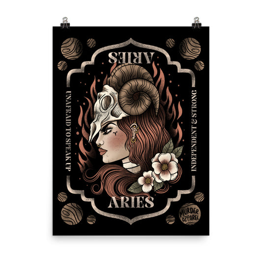 Aries Zodiac Poster – Goth Accessory for Night Dominance -  - Poster