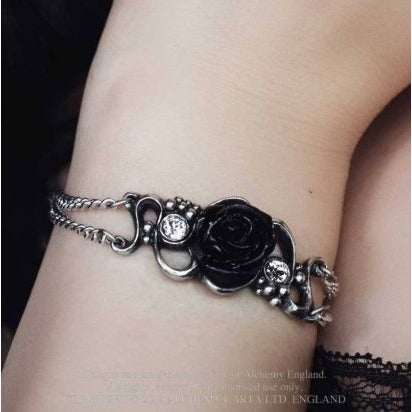 Bacchanal Rose Bracelet Retired ✦ Black ✦ Rare Pewter Charm