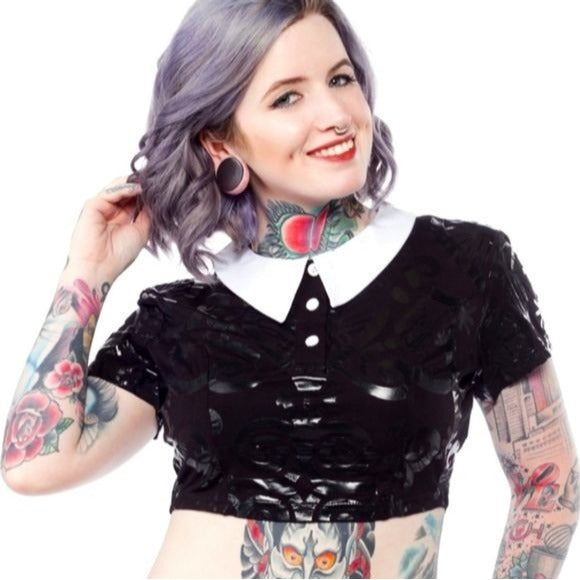 Cropped Polo | Voodoo Crop Top | Spells & Symbols Black White-Collar - Killstar - Shirts