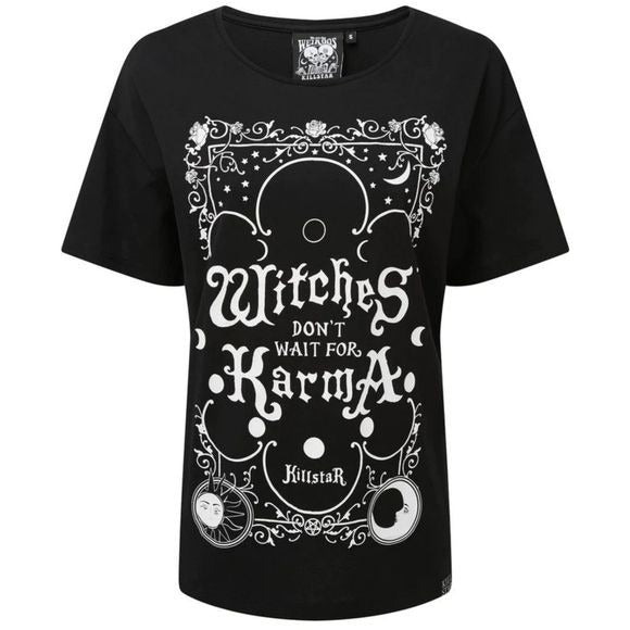 Karma Top | Oversized Scoop Neck Soft Cotton Black & White Woman's Tee - Killstar - Shirts