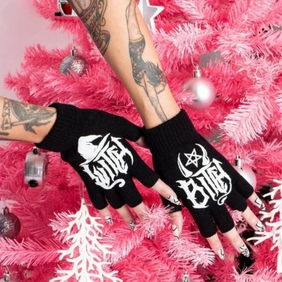 Witch Bitch Fingerless Knit Gloves | Thick and Soft Stretchy - Too Fast - Gloves