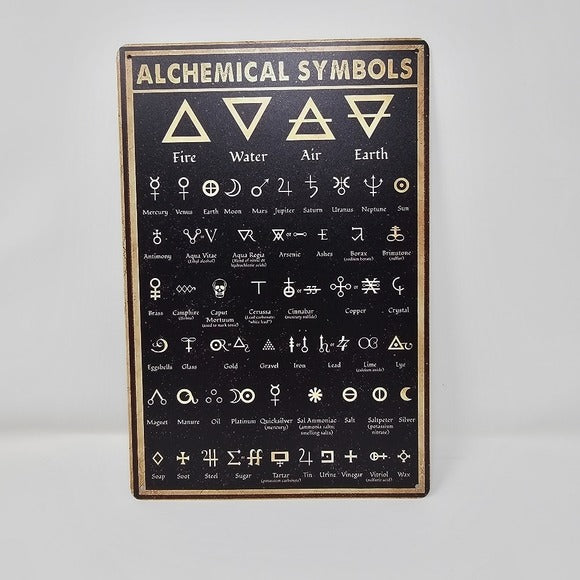 Vintage Metal Sign | Indoor/Outdoor | Alchemical Symbols Black & Gold - A Gothic Universe - Signs
