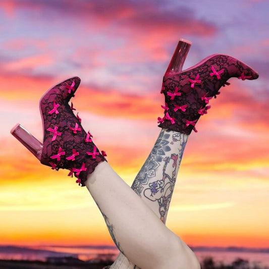 Rubina Portrait Mode Booties W/ Transparent Heel & Bow Accents -  - Shoes