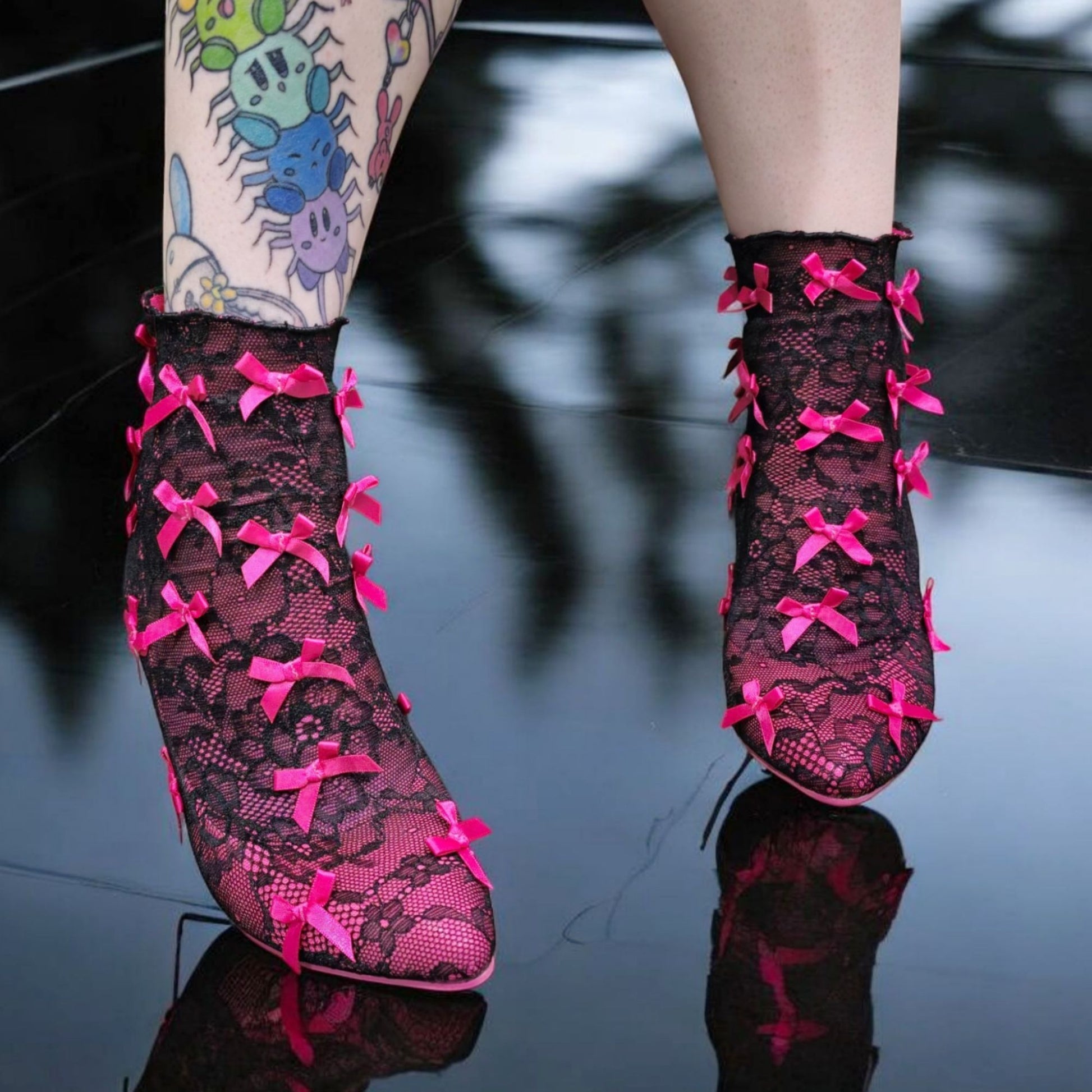 Rubina Portrait Mode Booties W/ Transparent Heel & Bow Accents -  - Shoes