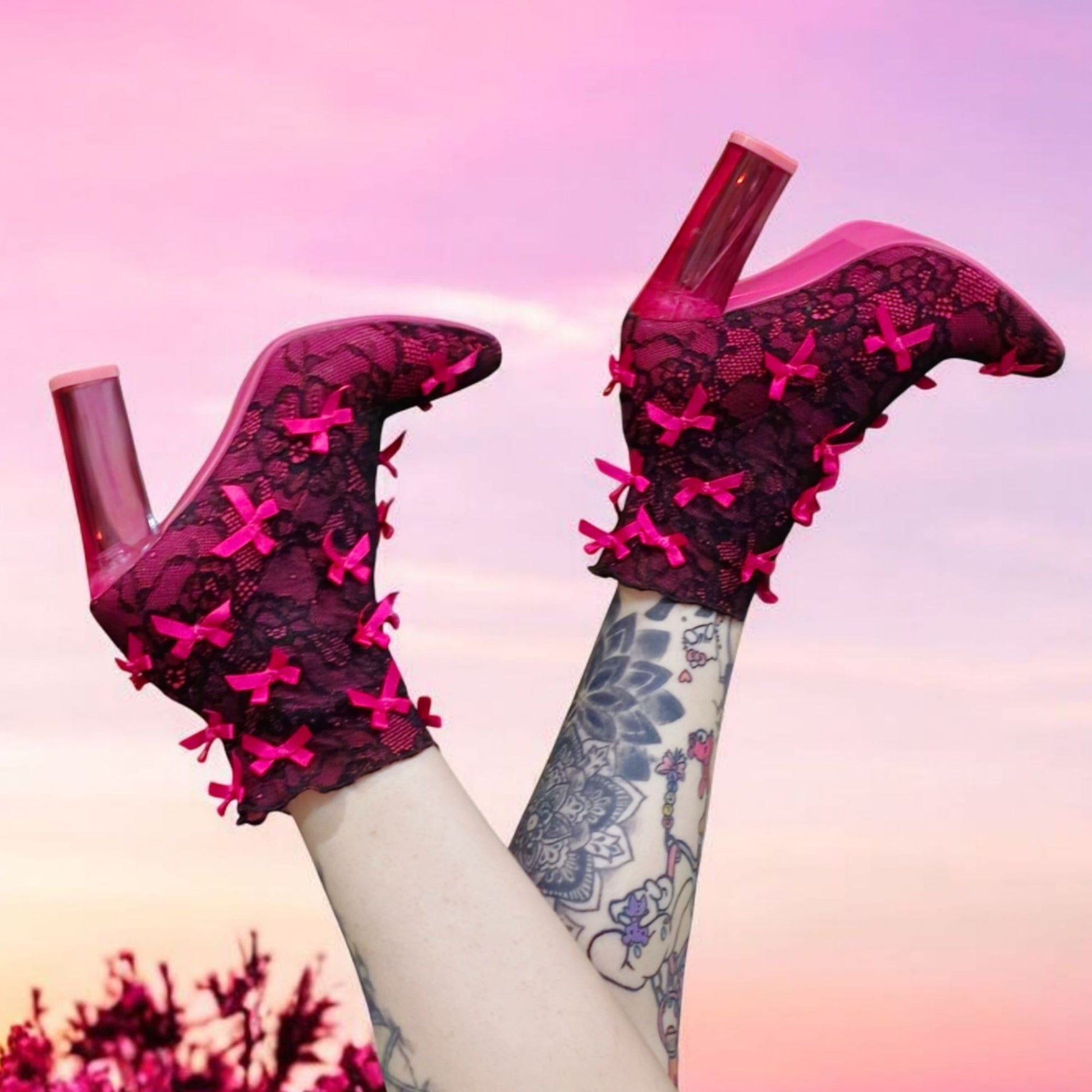 Rubina Portrait Mode Booties W/ Transparent Heel & Bow Accents -  - Shoes