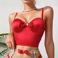 Put A Bow On It Satin Bustier Lingerie Set with Rhinestone Garters
