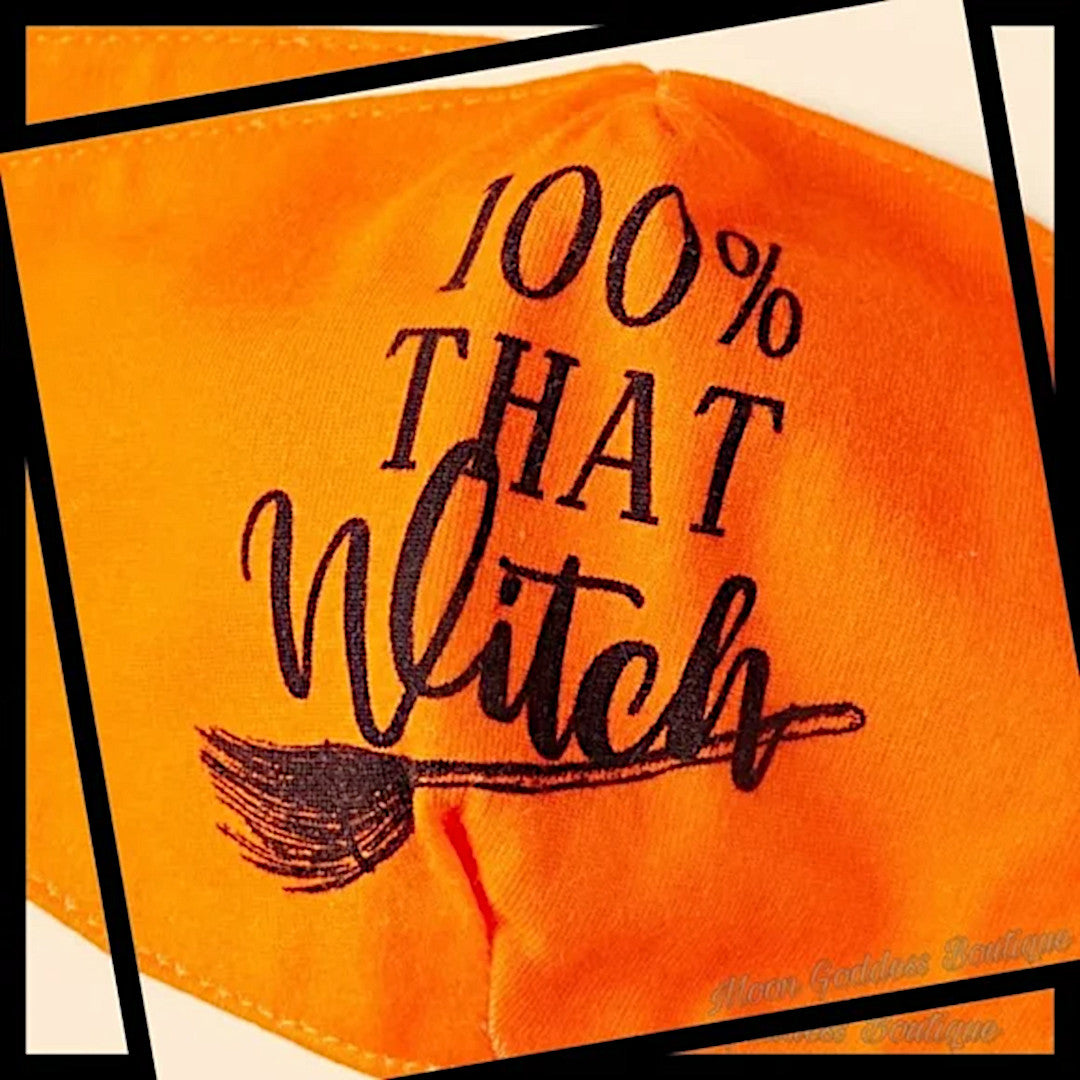 Face Mask | 100% That Witch Orange Black Adjustable Straps Comfort Gothic - A Gothic Universe - Face Masks