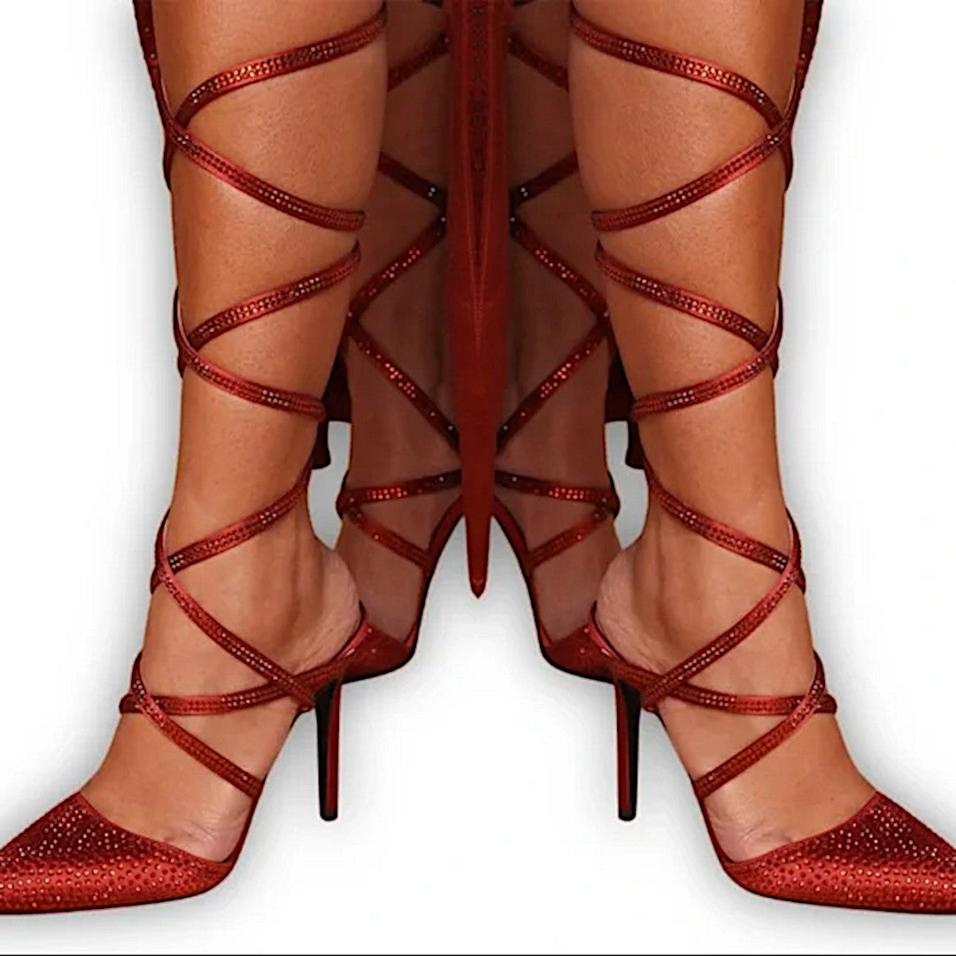 Wrap All The Way Up Glitter Stilettos | Cognac Satin Pumps - Fashion Nova - Shoes