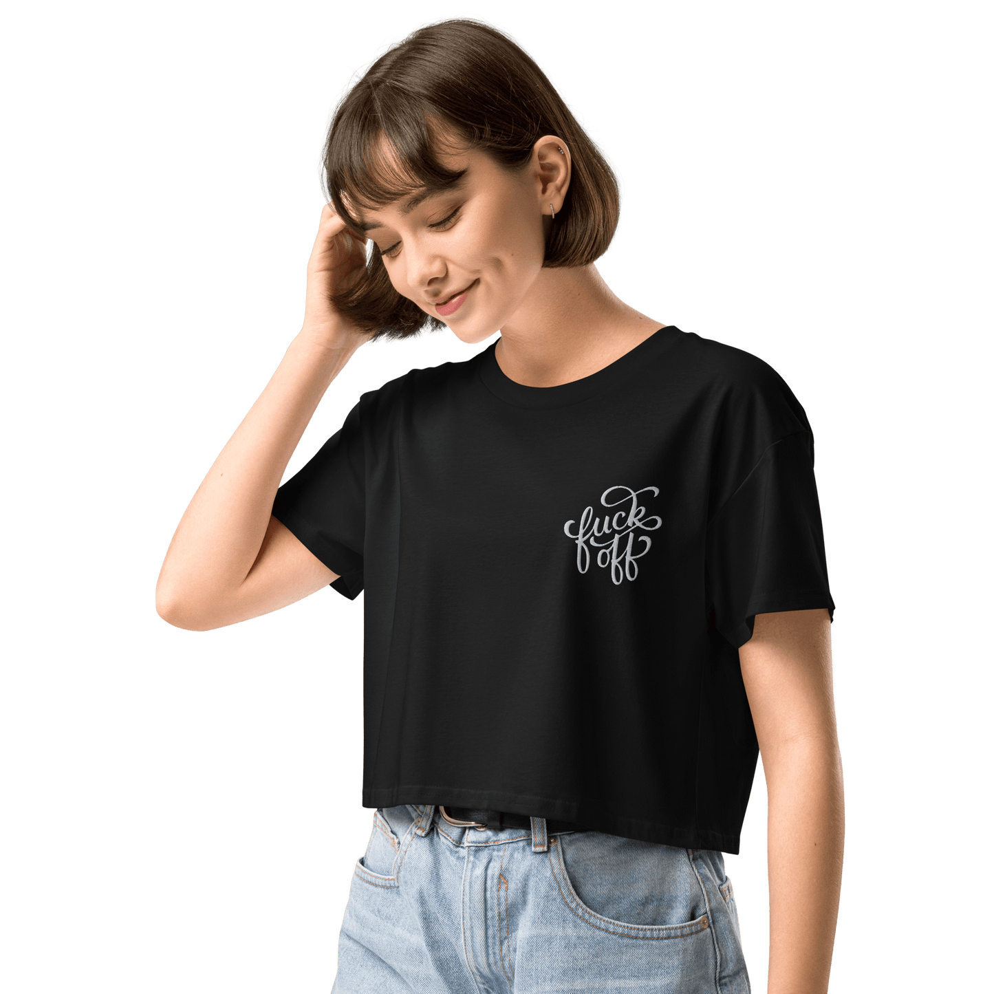 Fuck Off Embroidered Crop Top