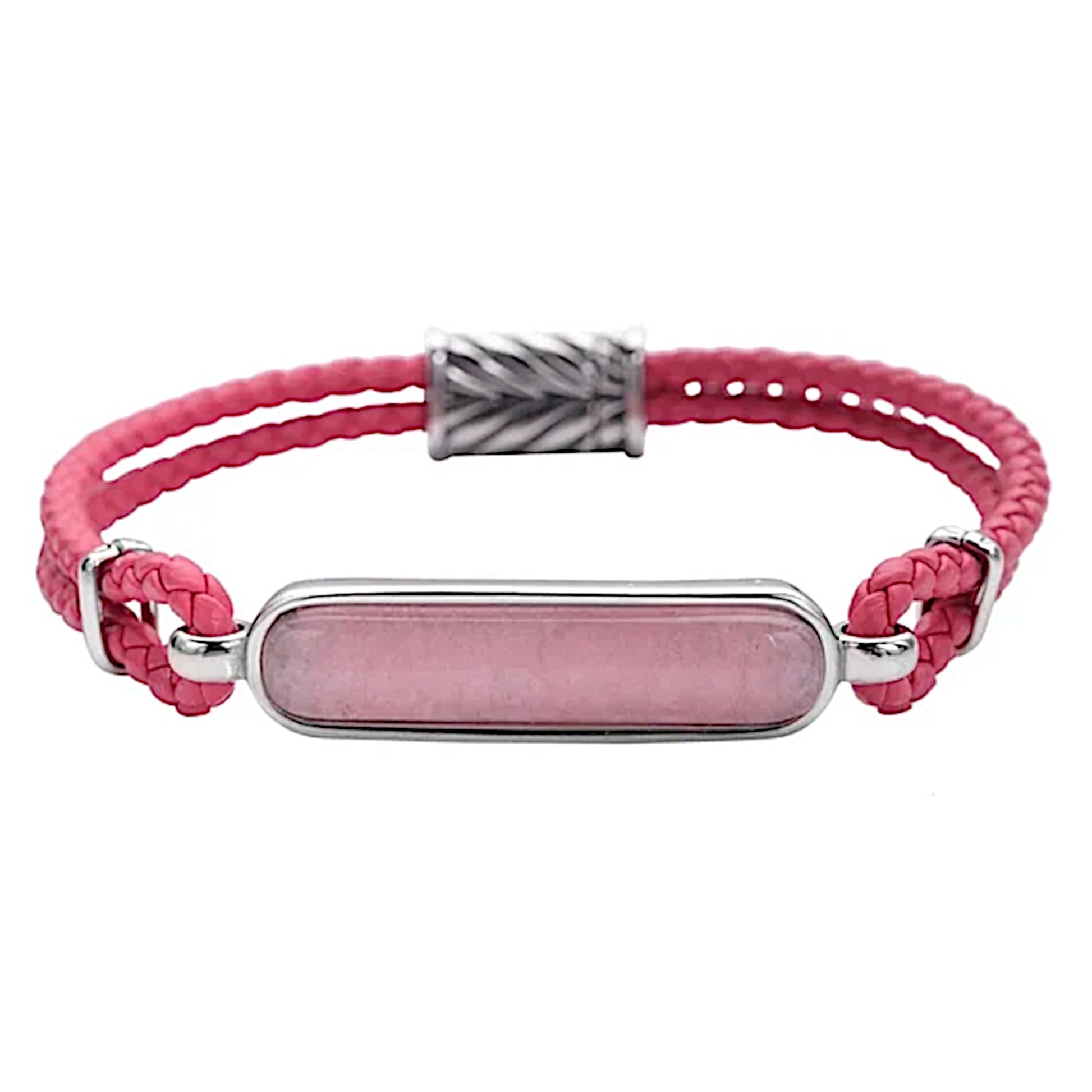 Galilea Rose Quartz Men's Bracelet | Genuine Leather Magnetic Clasp Stainless 8" - A Gothic Universe - Bracelets