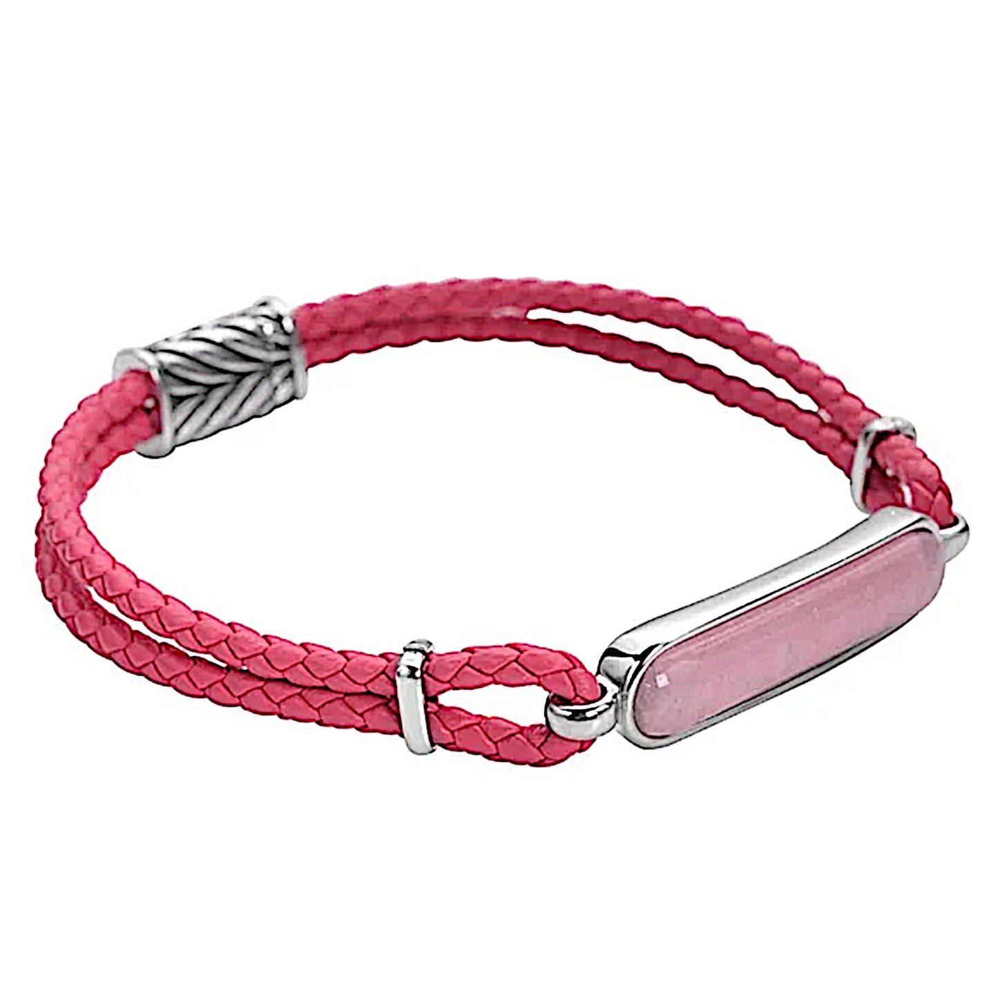 Galilea Rose Quartz Men's Bracelet | Genuine Leather Magnetic Clasp Stainless 8" - A Gothic Universe - Bracelets