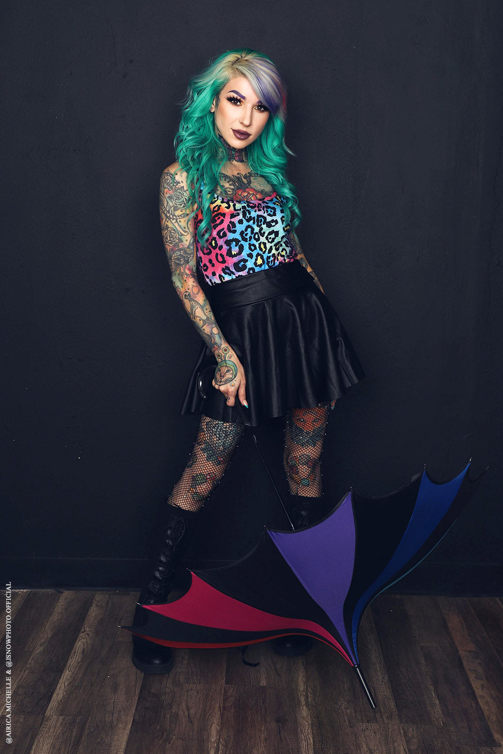 Batwing Pagoda Umbrella [Goth Rainbow]