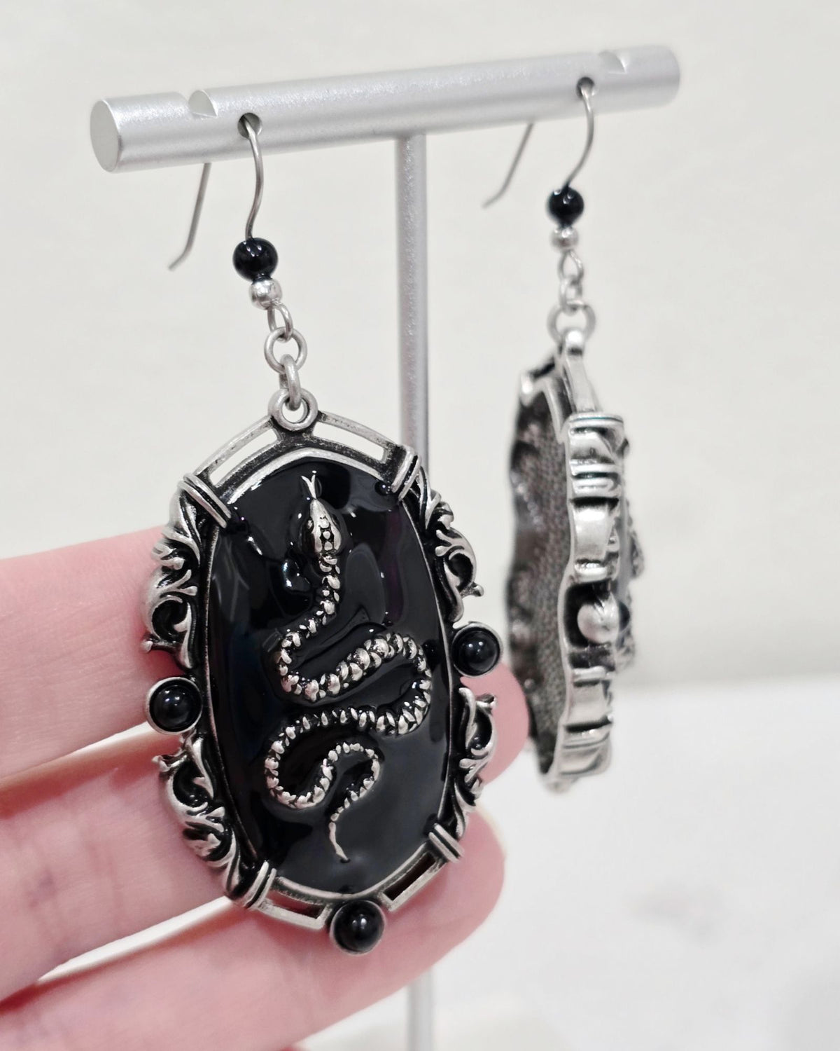 Killstar Kissing Eve Earrings Silver Gothic Occult Serpent Cameo Snake Drop OS