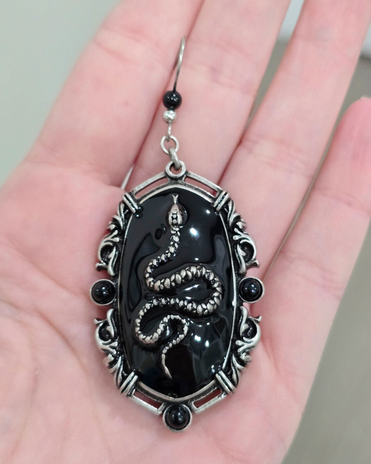 Killstar Kissing Eve Earrings Silver Gothic Occult Serpent Cameo Snake Drop OS