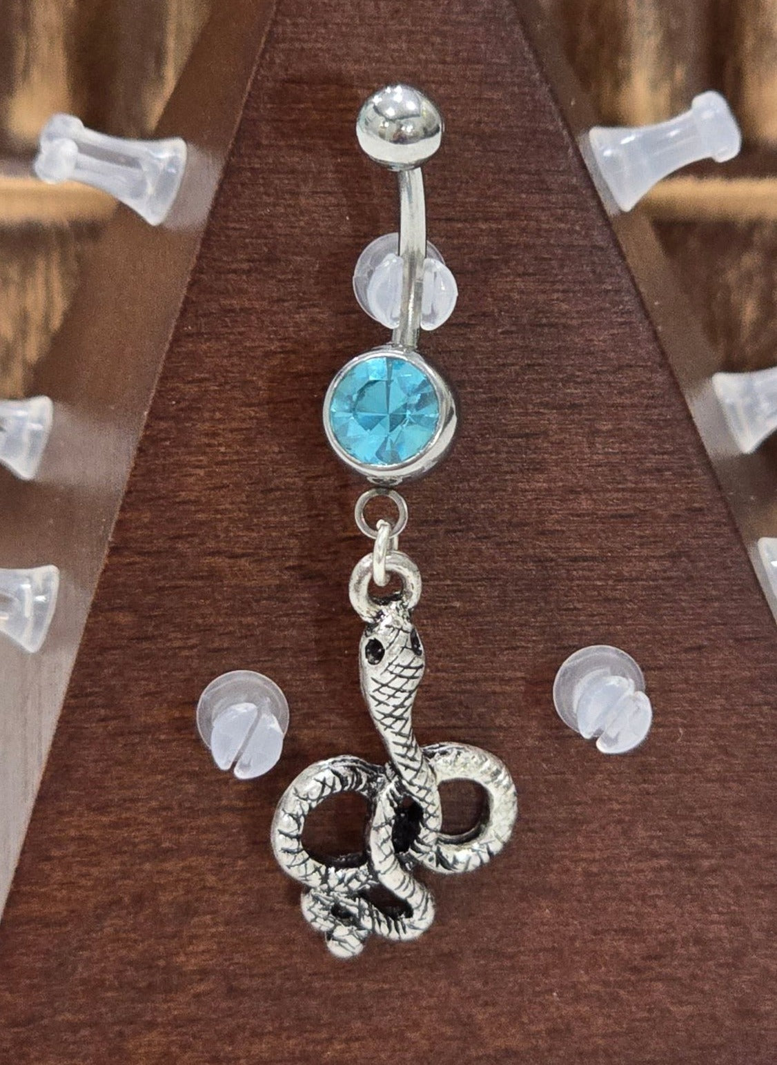 Painful Pleasures Blue Gem Snake Charm Navel Ring in 14G Surgical Steel