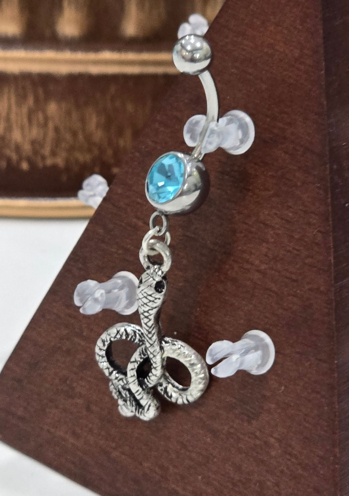 Painful Pleasures Blue Gem Snake Charm Navel Ring in 14G Surgical Steel