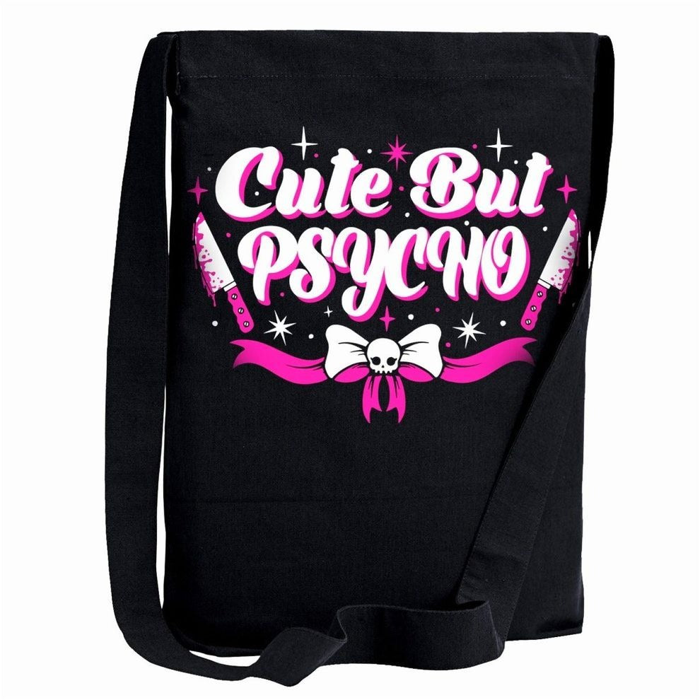 "Cute But Psycho" Black Crossbody Sling Tote Bag
