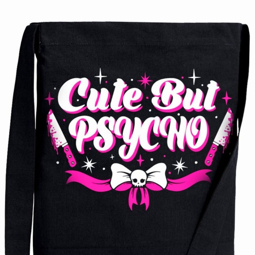 "Cute But Psycho" Black Crossbody Sling Tote Bag