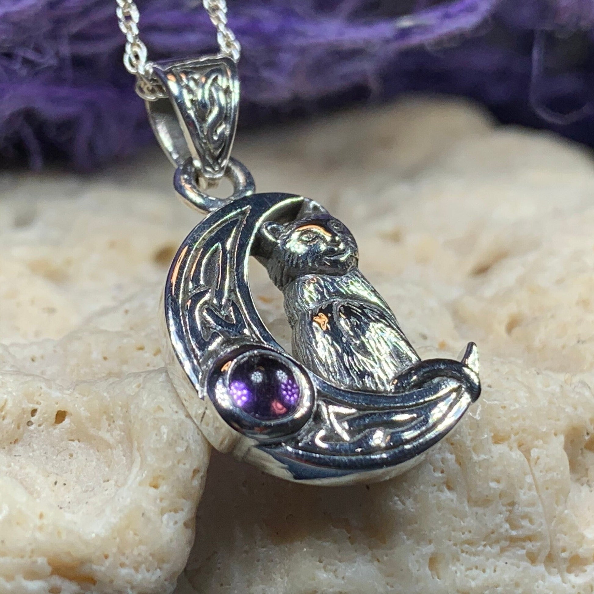 Celtic Cat in the Moon Necklace -  - Pendant