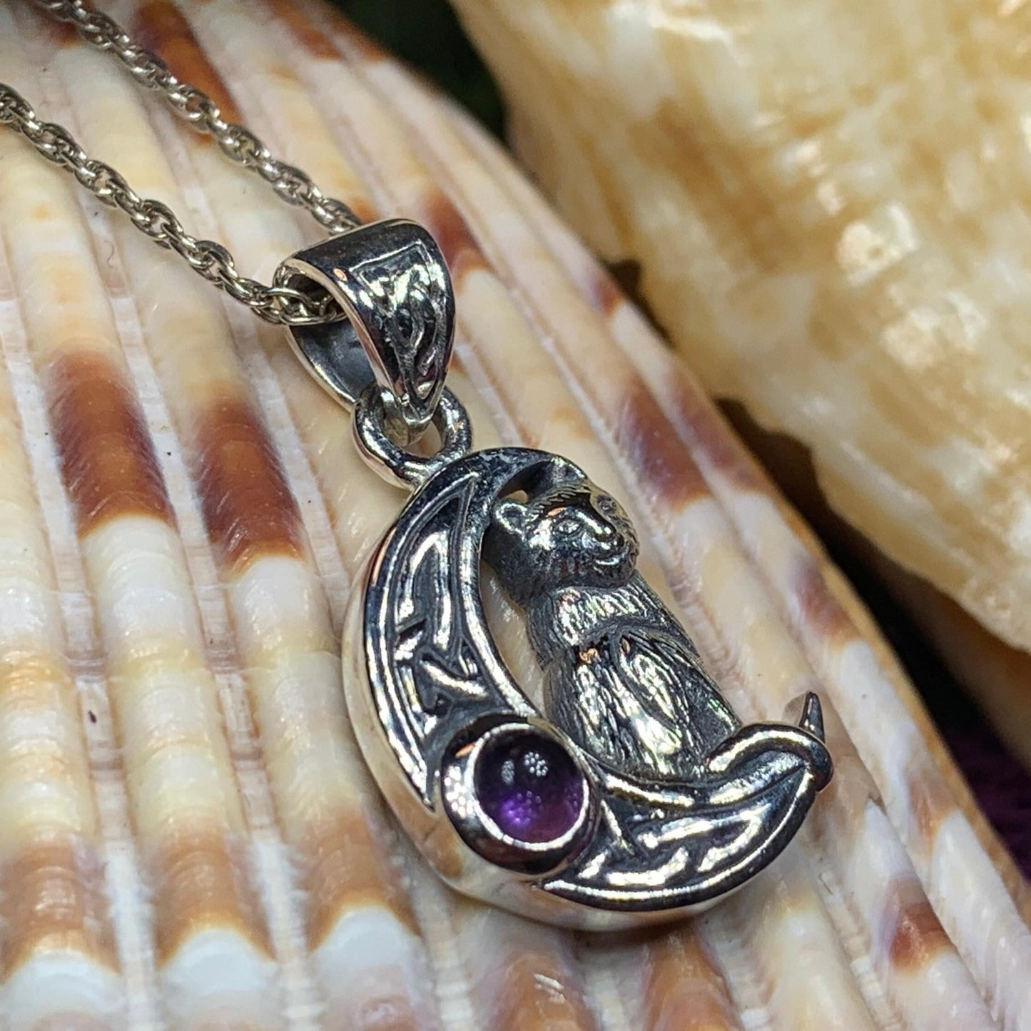 Celtic Cat in the Moon Necklace -  - Pendant