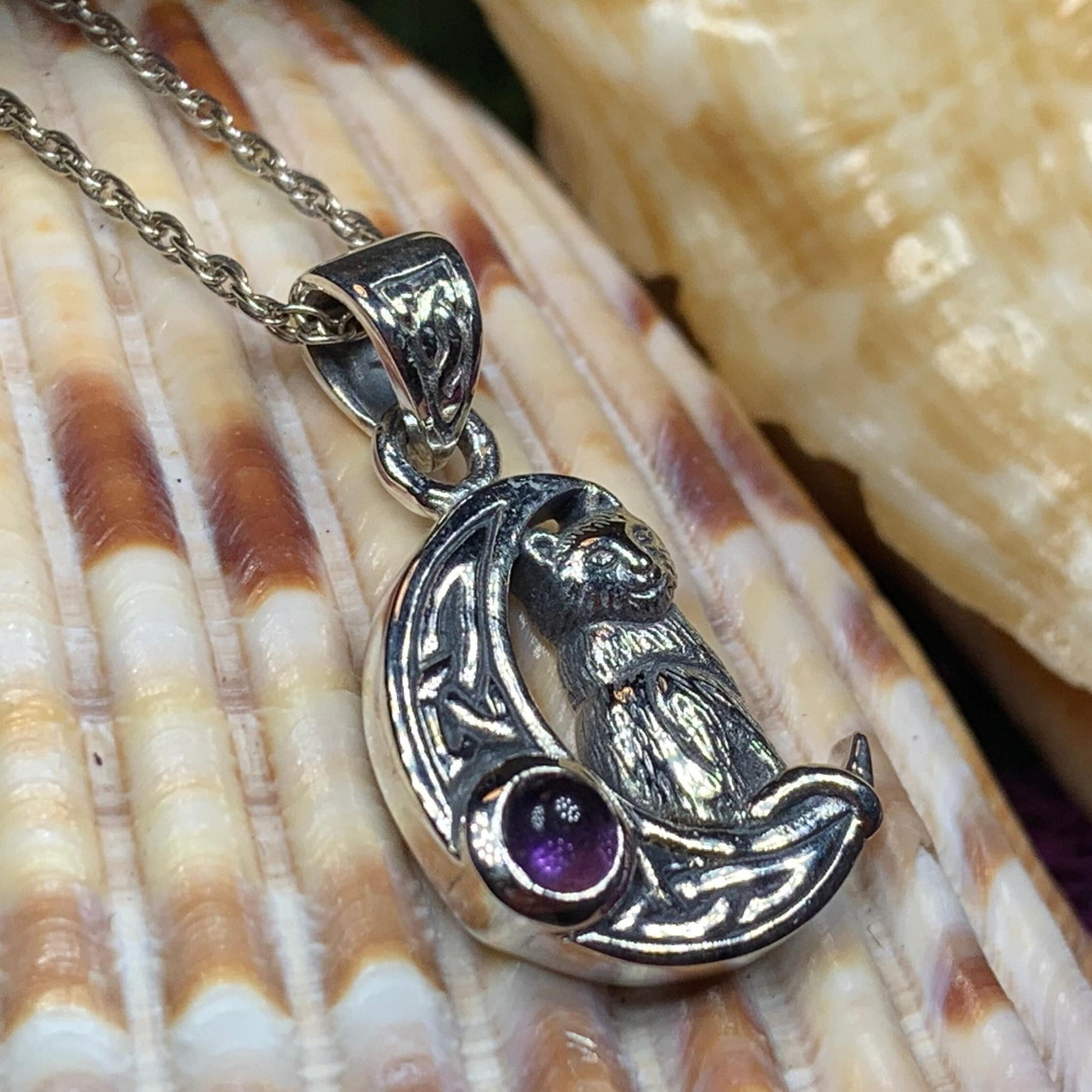Celtic Cat in the Moon Necklace -  - Pendant