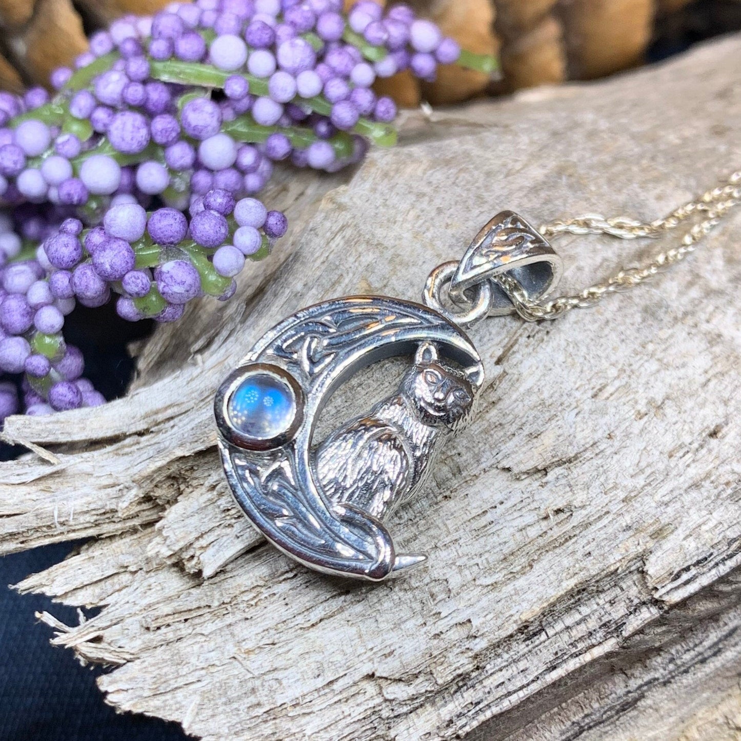 Celtic Cat in the Moon Necklace -  - Pendant