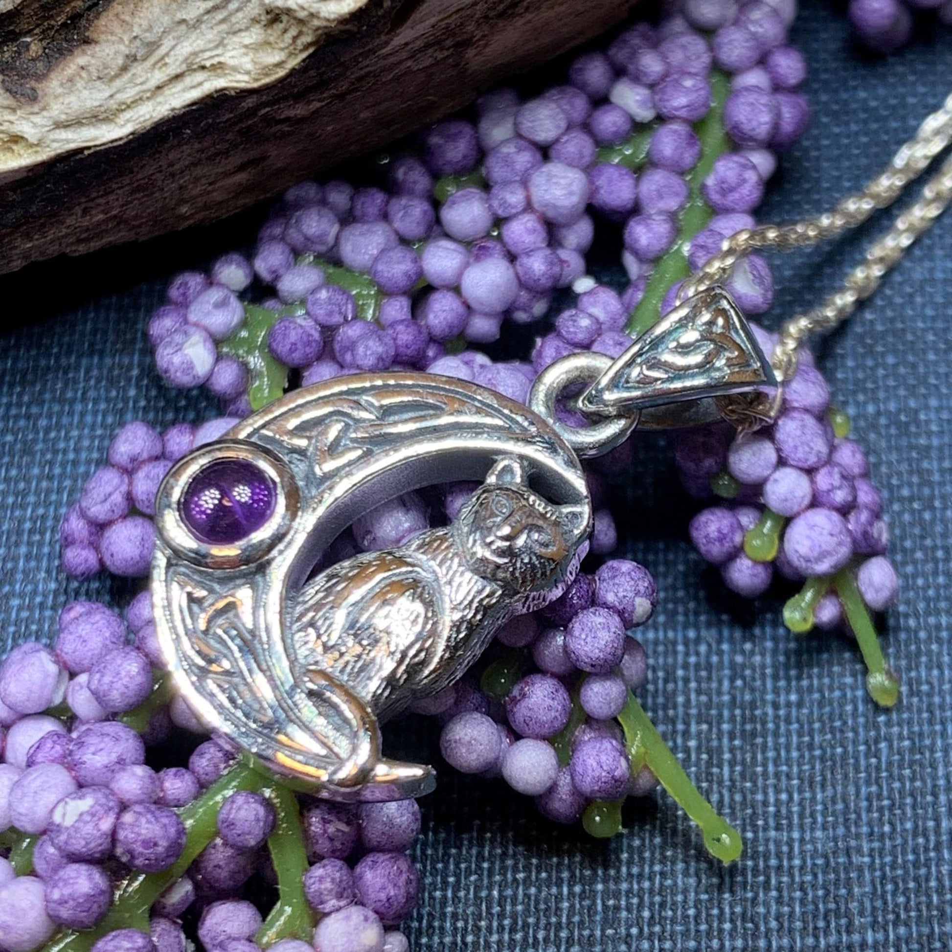 Celtic Cat in the Moon Necklace -  - Pendant