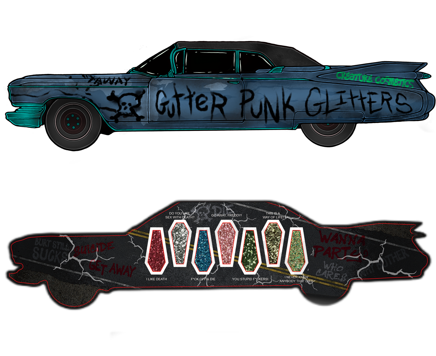 Gutter Punk Gliters Concept Car W/ Coffin Panels & Graffiti FX