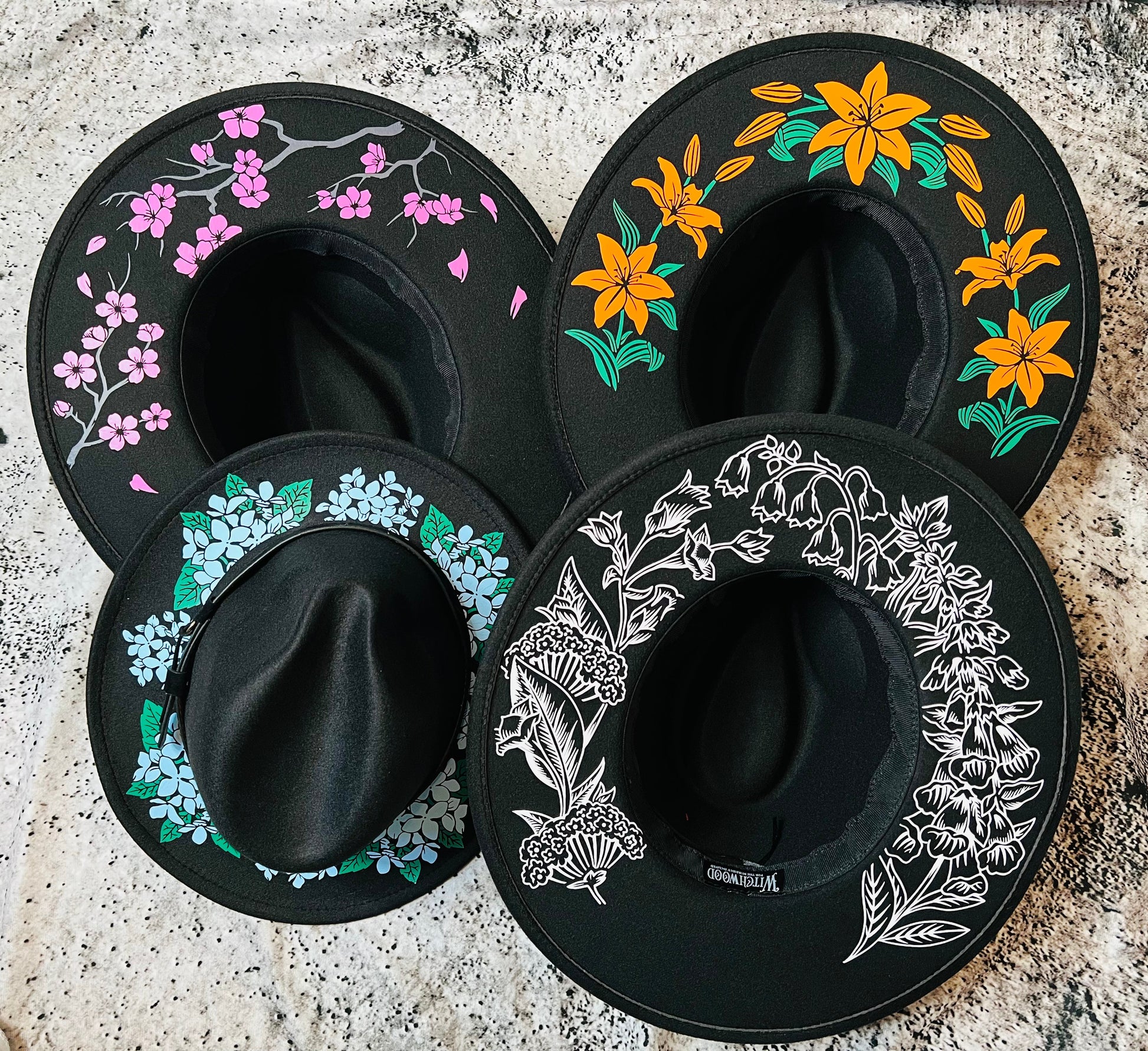 Vegan Felt Wide Brim Hat - XL Brim - "Cherry Blossoms" -  - 