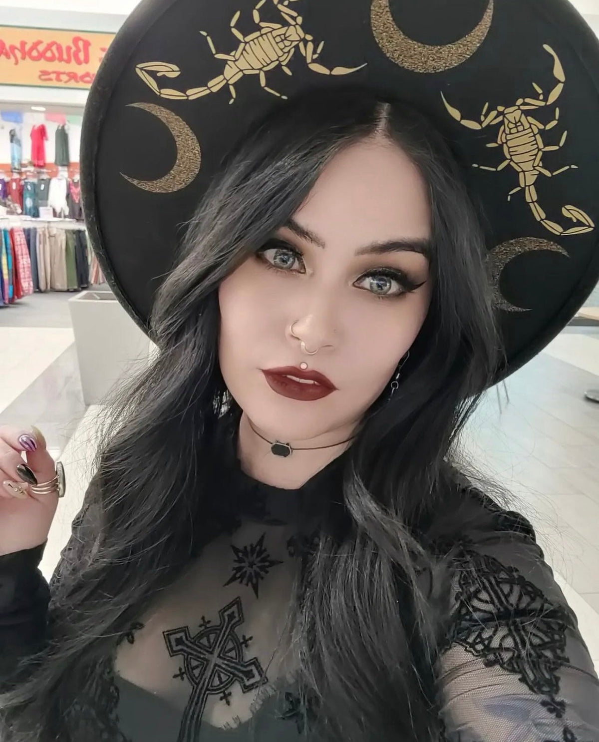 Vegan Felt Hat - XL Brim - "Scorpions & Moons" -  - 